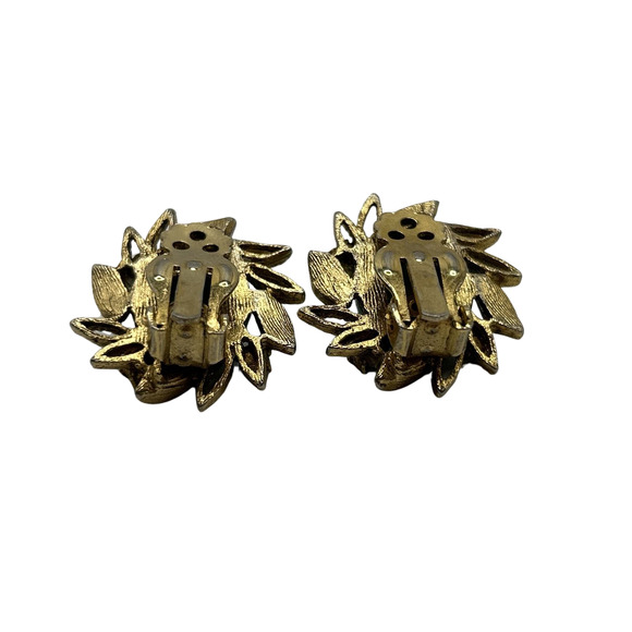 Vintage Green Oval Rhinestone Gold tone Clip On Earrings Costume - Picture 2 of 6